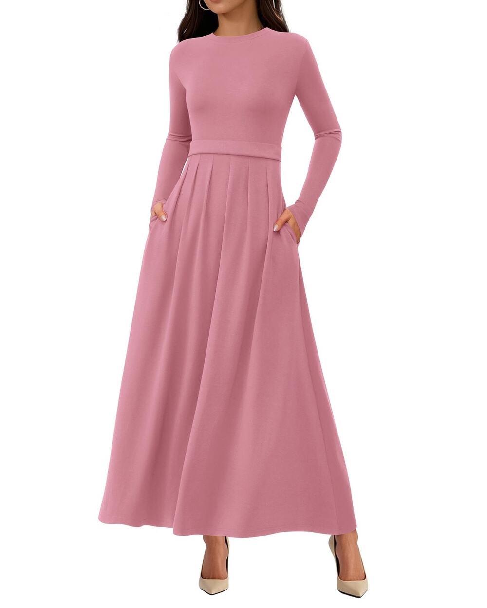 BTFBM Women's XXL Pink Long Sleeve Pleated A-Line Dress Wedding Guest NWT